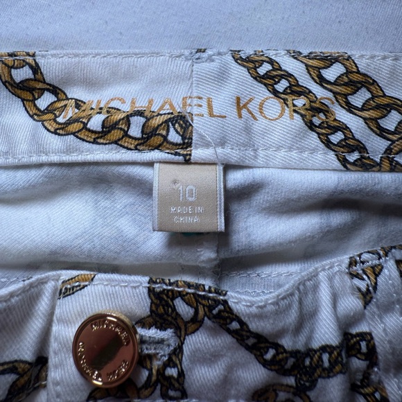 Michael Kors White and Gold Chain Print Skinny Jeans - Picture 3 of 6